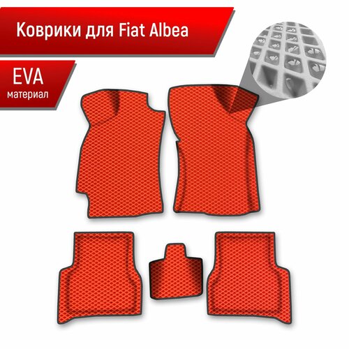 Коврики ЭВА Ромб для авто Fiat Albea / Фиат Альбеа 2002-2012 Г. В. Красный с Чёрным кантом фото