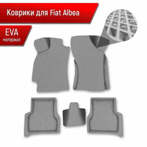 Коврики ЭВА Ромб для авто Fiat Albea / Фиат Альбеа 2002-2012 Г. В. Серый с Серым кантом фото