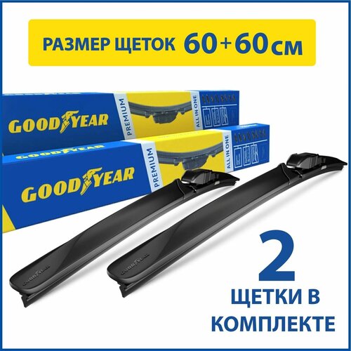 2 Щетки стеклоочистителя в комплекте (60+60 см), Дворники для автомобиля GOODYEAR для VW T5/T6/AMAROK, MERCEDES Serie E(8-16)/Serie C(8-14) фото