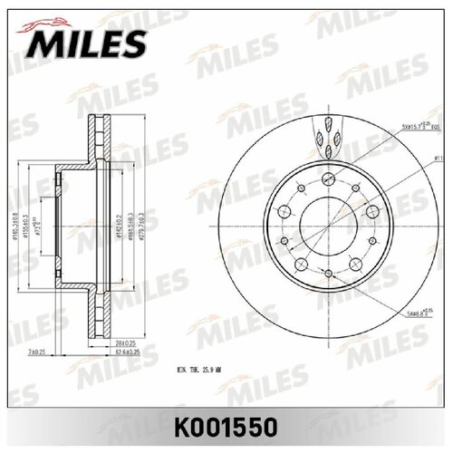 Диск тормозной передний MILES K001550 для а/м Citroen Jumper, Fiat Ducato, Peugeot Boxer, 280х73 мм. фото