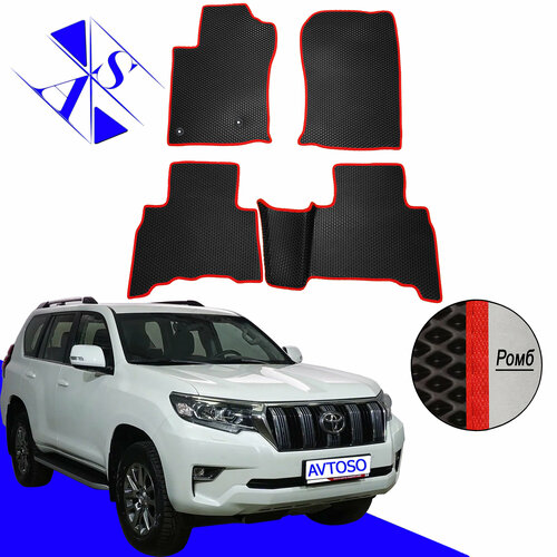 Автомобильные коврики EVA/ЕВА/ЭВА для Toyota Land Cruzer Prado 150 2013-н. в черный красный фото