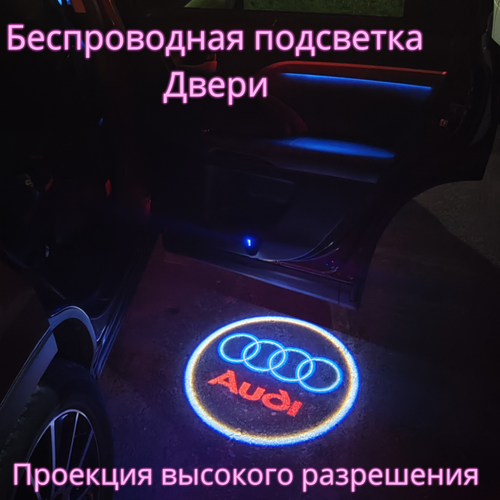 Проекция логотипа авто/Беспроводная подсветка логотипа Audi на двери/Светильник высокого разрешения с двери авто (1 шт.) фото